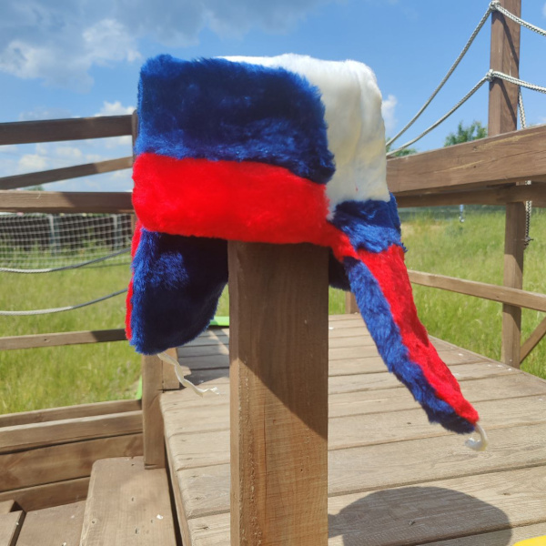 Шапка-ушанка сувенирная триколор "Россия" / Унисекс / Экомех / Демисезонный головной убор